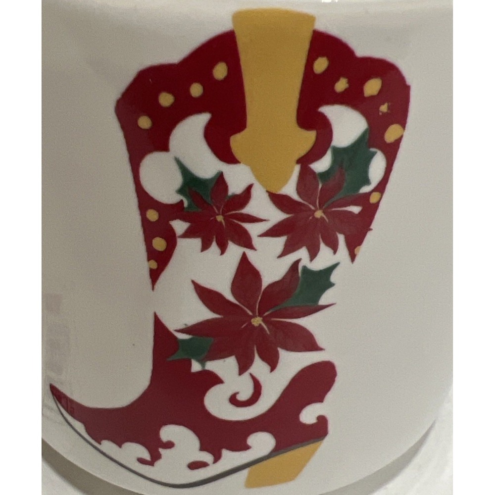 New Dolly Parton Stoneware Coffee Mug Cowgirl Boot Poinsettias Red Gold 16 Oz - Picture 7 of 7